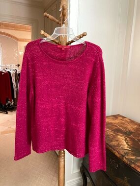 Narciso Rodriguez for Design Nation Sparkly Berry Pink Knit Long-sleeve Sweater